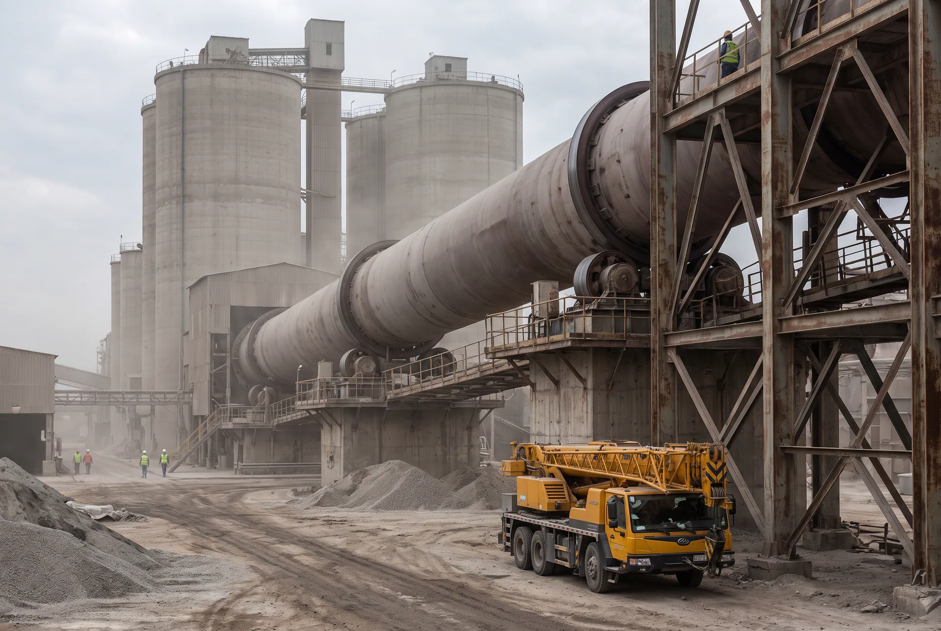 Generic industrial mechanical scene in a cement plant, with no identifiable client or facility.