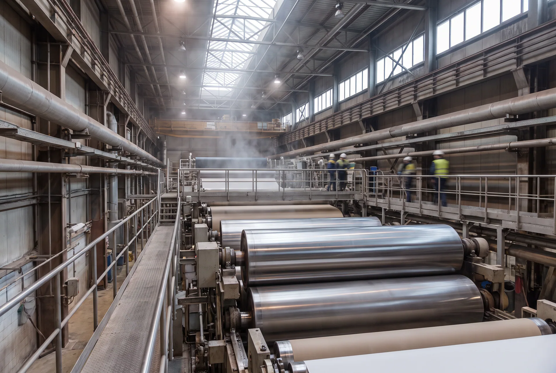 Generic industrial mechanical scene in a pulp and paper mill, with no identifiable client or facility.