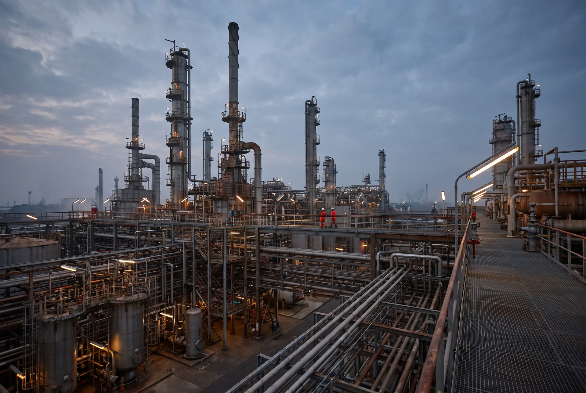 Generic industrial mechanical scene in a petrochemical plant, with no identifiable client or facility.